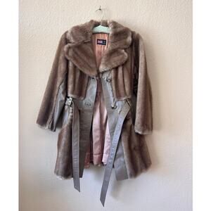 Vintage 1970's Tissavel designer faux fur and leather coat size small